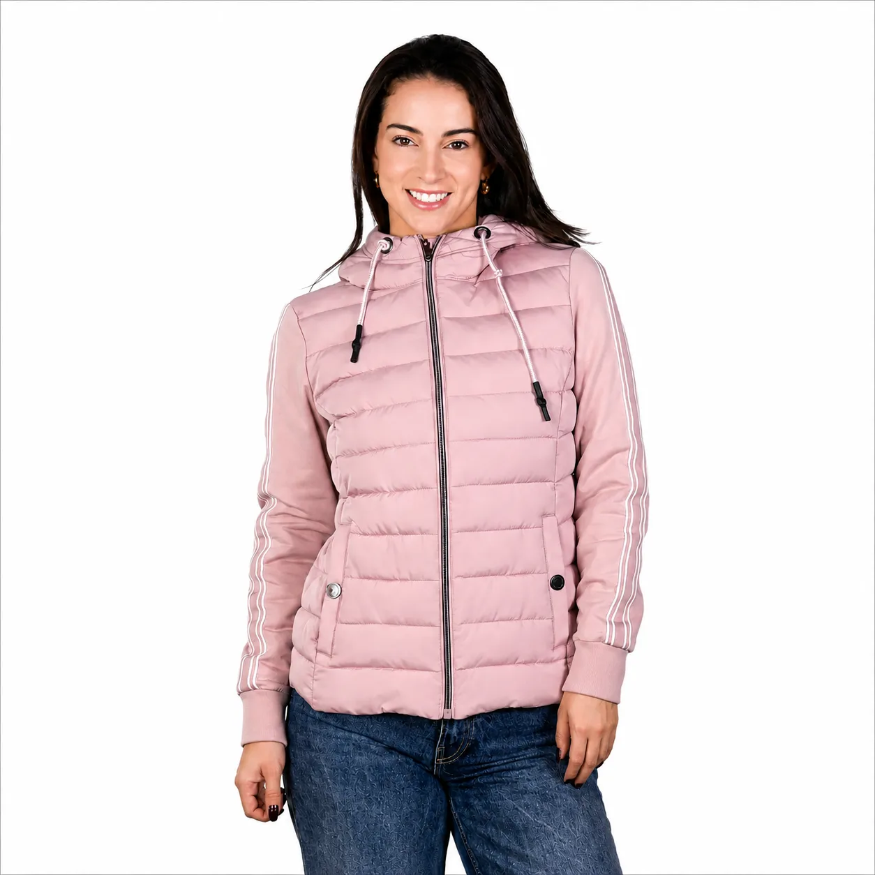Chamarra estilo sudadera con gorro fijo